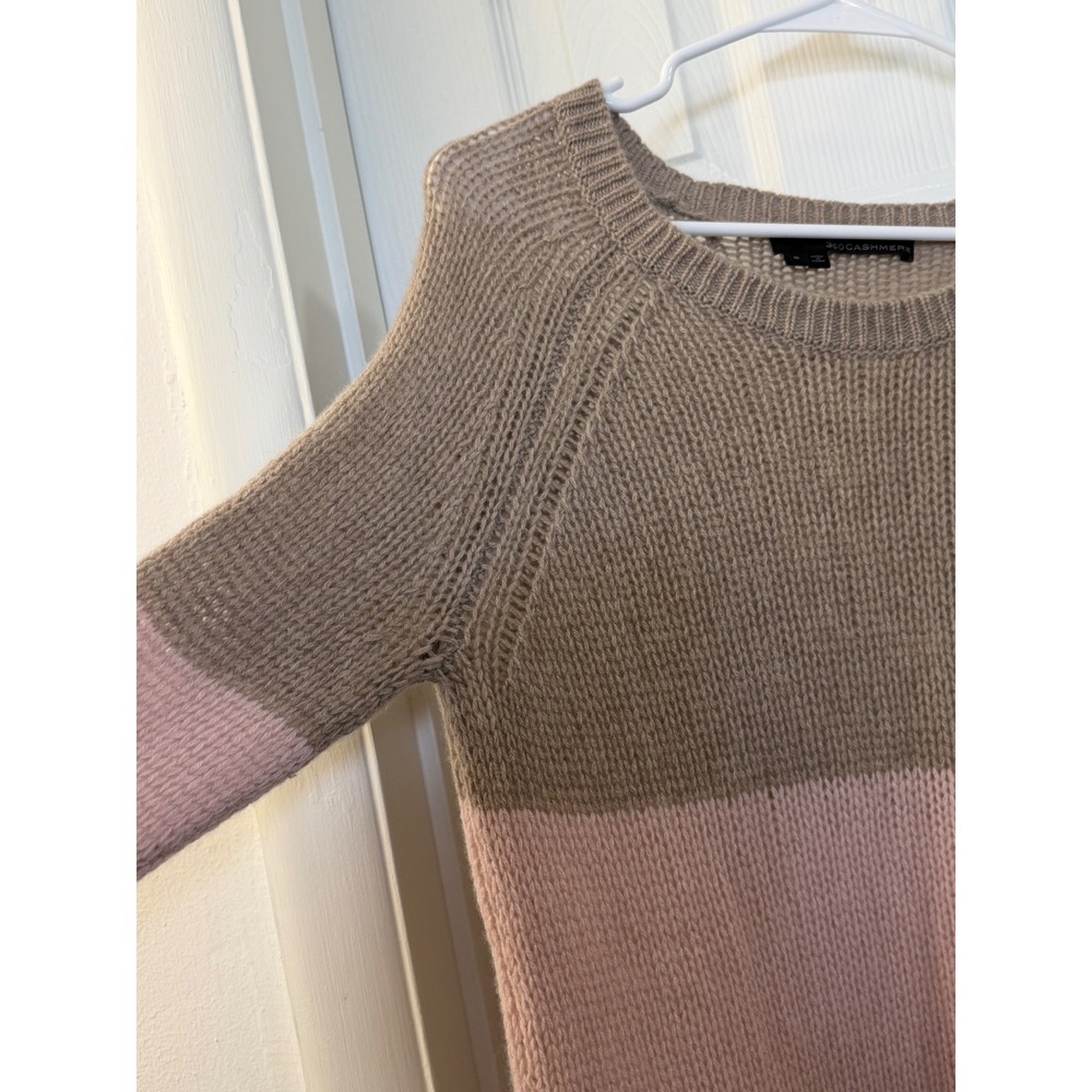 360‎ Cashmere Womens Colorblock Sweater Taupe Pink 100% Cashmere Small Relaxed - Picture 4 of 7